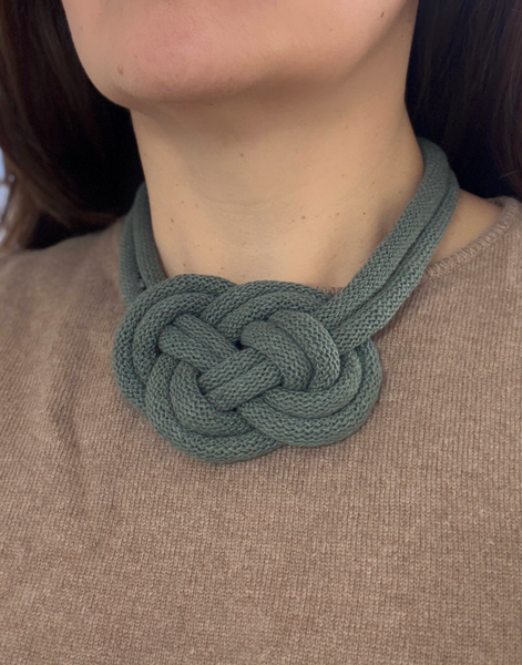 Celtic Harmony Knit Statement Necklace Khaki