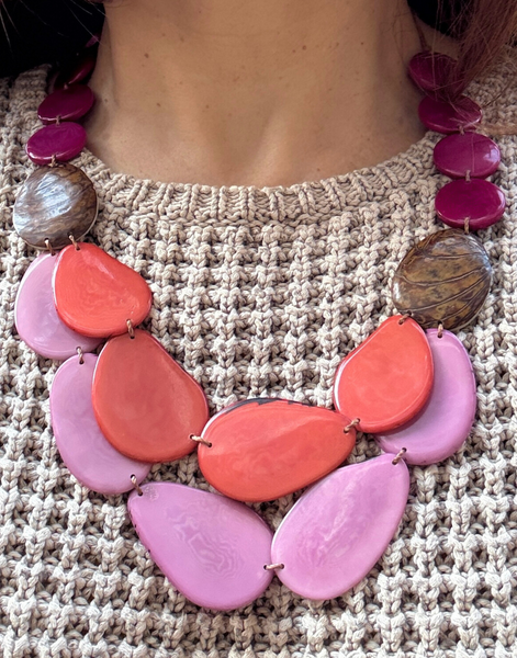 Sandra Tagua Necklace - Pink Sky