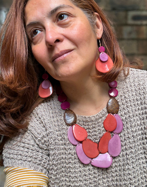 Sandra Tagua Necklace - Pink Sky