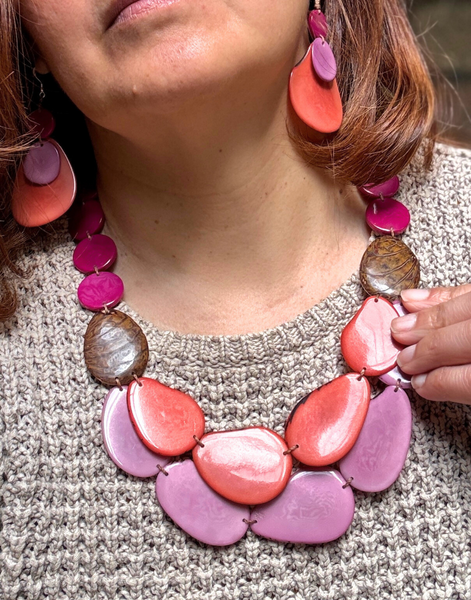 Sandra Tagua Necklace - Pink Sky