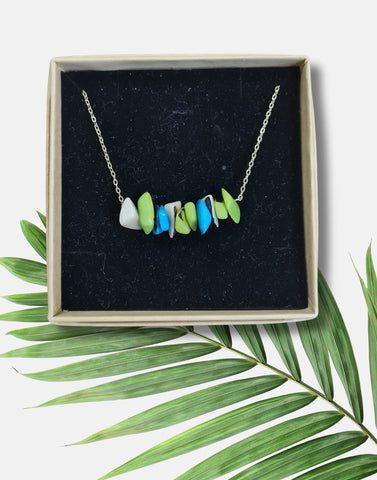 Tagua Shavings Chain Necklace - Turquoise and lime