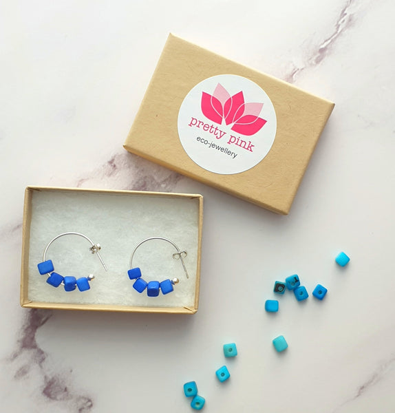 Cubo Mini Silver Hoop Earrings - Pretty Pink Jewellery