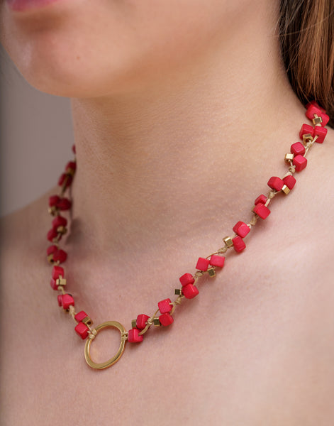 Red Dainty Tagua Necklace - Pretty Pink Jewellery