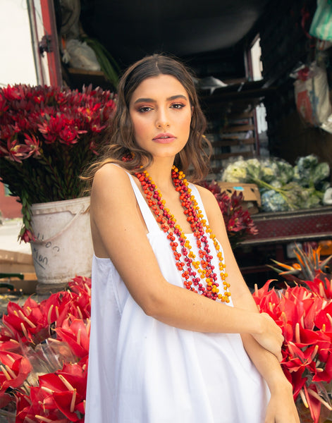 Acai Berry Long Necklace - Warm Colours - Pretty Pink Jewellery