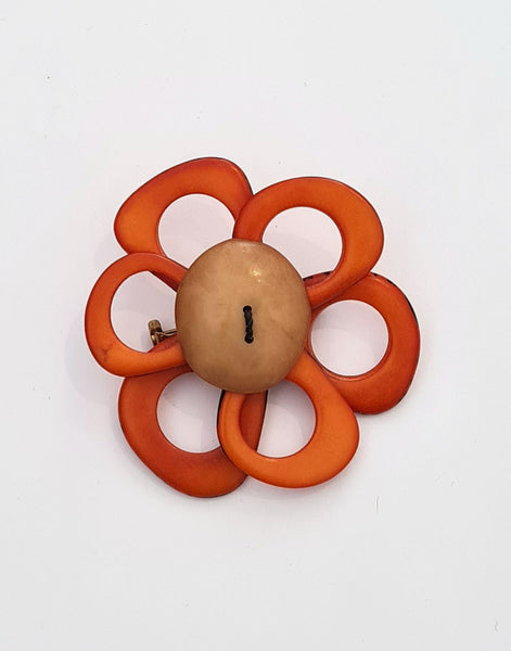 Orange Flower Brooch - Pretty Pink Jewellery