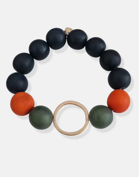 Bola Tagua Bracelet - Green and Orange - Pretty Pink Jewellery