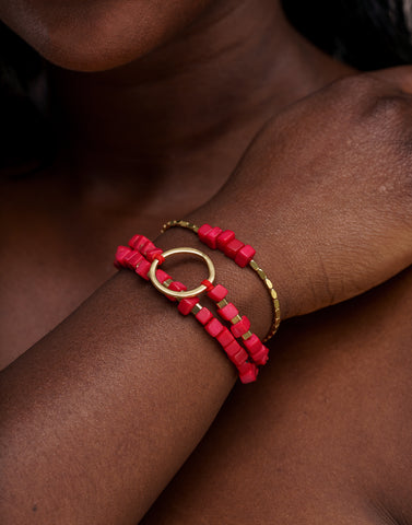 Dainty Triple Tagua Bracelet - Red - Pretty Pink Jewellery