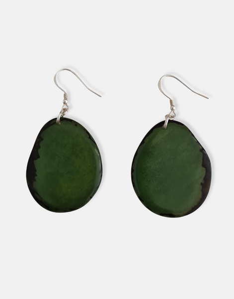 Dark Green Folha Tagua Nut Earrings - Pretty Pink Jewellery