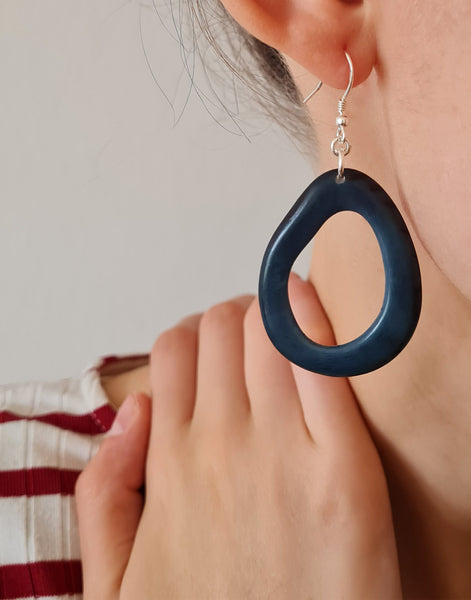 Dark Blue Loop Tagua Nut Earring - Pretty Pink Jewellery