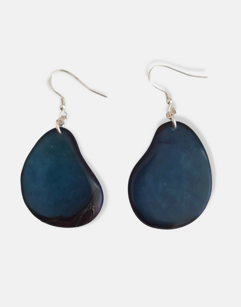 Dark Blue Folha Tagua Nut Earrings - Pretty Pink Jewellery