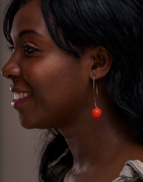 Orange Minimal Drop Tagua Earrings - Pretty Pink Jewellery