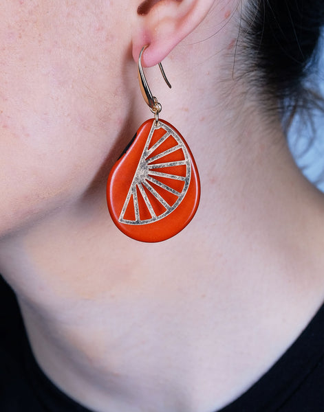 Orange Segment Tagua Earrings - Pretty Pink Jewellery