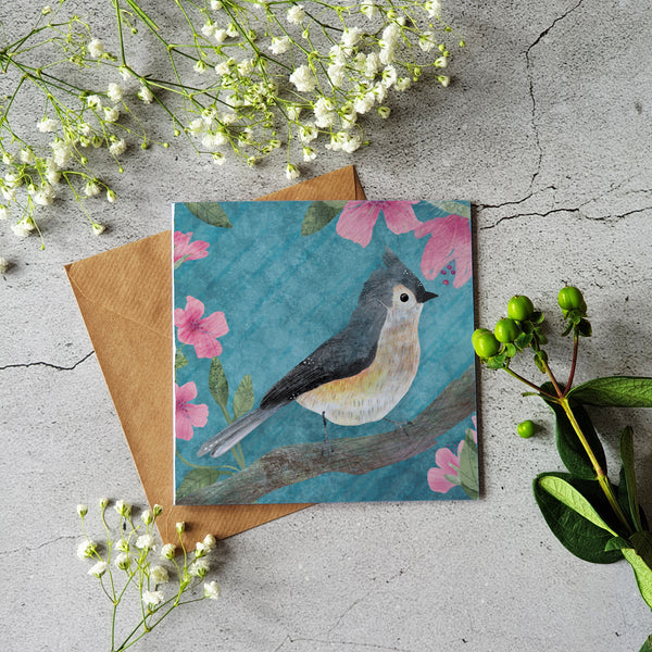 Tufted titmouse greeting card - Blank inside - Pretty Pink Jewellery