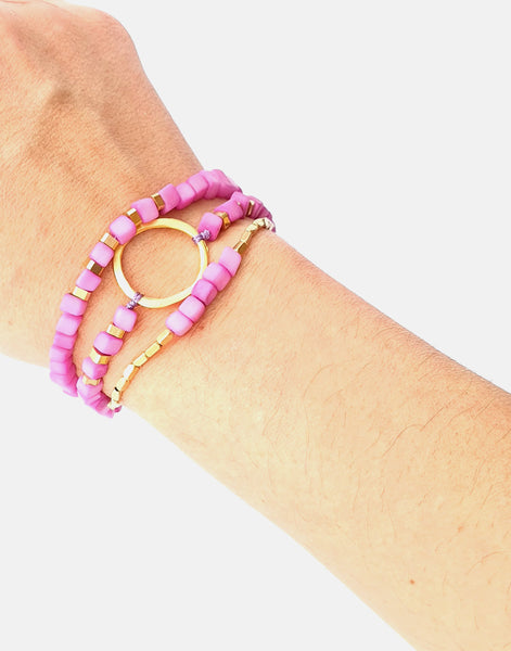 Dainty Triple Tagua Bracelet - Pink - Pretty Pink Jewellery