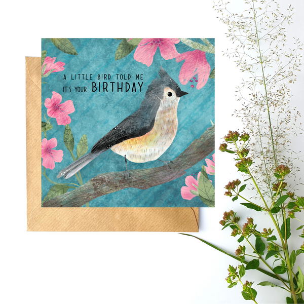 Tufted titmouse greeting card - Blank inside - Pretty Pink Jewellery