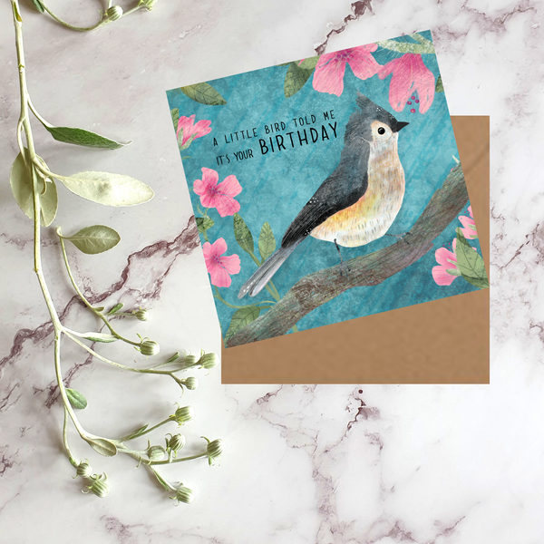 Tufted titmouse greeting card - Blank inside - Pretty Pink Jewellery