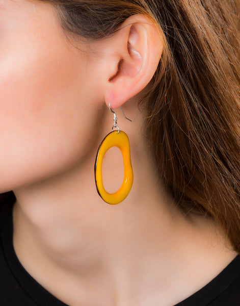 Yellow Loop Tagua Nut Earring - Pretty Pink Jewellery