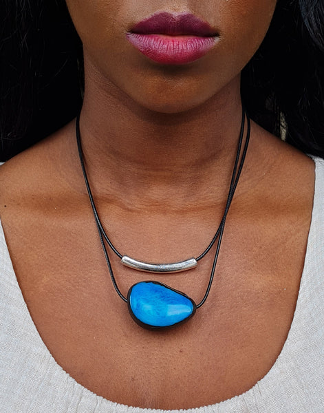 Blue Barra Seed Necklace - Pretty Pink Jewellery
