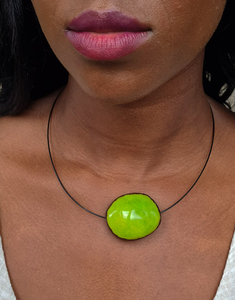 Green Flattened Seed Wire Necklace - Pretty Pink Jewellery