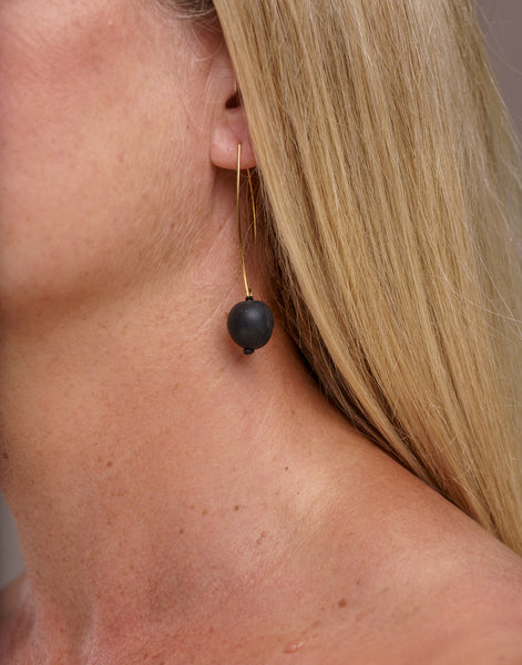 Black Minimal Drop Tagua Earrings - Pretty Pink Jewellery