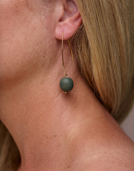 Forest Green Minimal Drop Tagua Earrings - Pretty Pink Jewellery