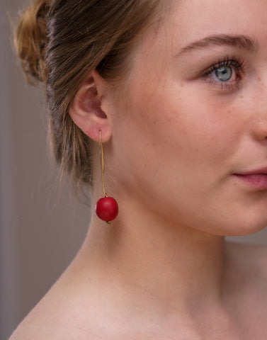 Red Minimal Drop Tagua Earrings - Pretty Pink Jewellery