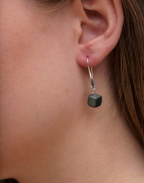 Dark Green Cubo Tagua Earrings - Pretty Pink Jewellery