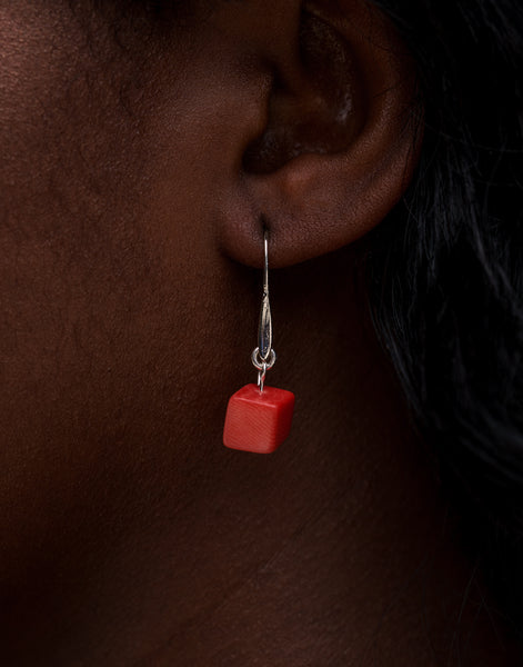 Coral Cubo Tagua Earrings - Pretty Pink Jewellery