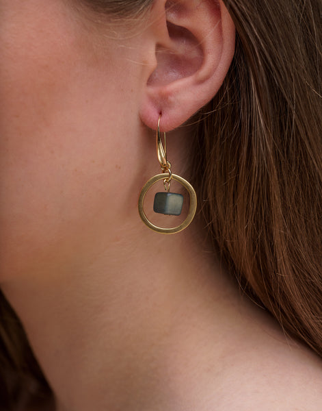 Green Cubo Brass Hoop Earrings - Pretty Pink Jewellery