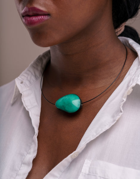 Aqua Flattened Seed Wire Necklace - Pretty Pink Jewellery