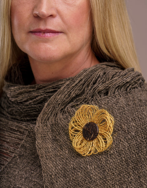 Yellow Jute Flower Brooch - Pretty Pink Jewellery