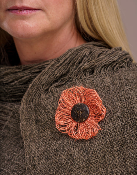 Orange Jute Flower Brooch - Pretty Pink Jewellery