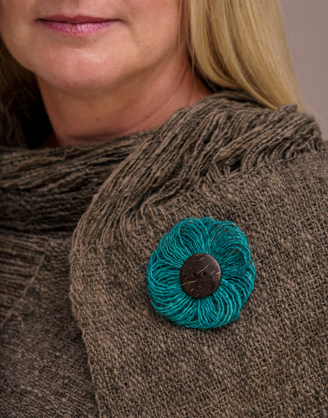 Green Jute Flower Brooch - Pretty Pink Jewellery