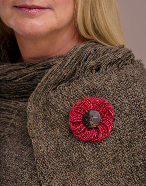 Red Jute Flower Brooch - Pretty Pink Jewellery
