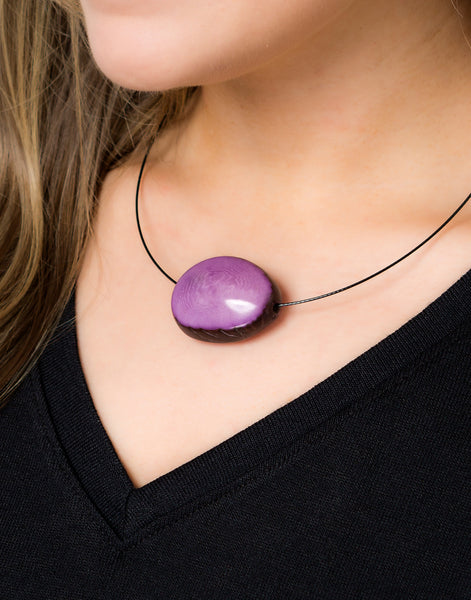 Purple Flattened Seed Wire Necklace - Pretty Pink Jewellery