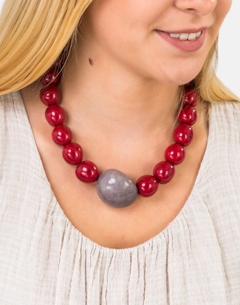 Red and Grey Lara Necklace - Pretty Pink Jewellery