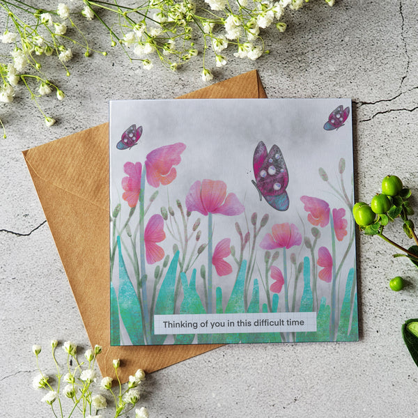 Thinking of you at this difficult time greeting card - Blank inside - Pretty Pink Jewellery