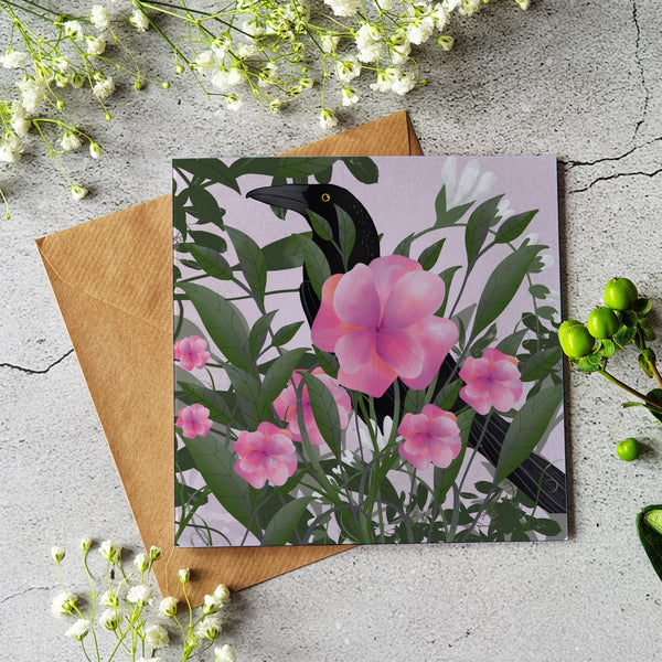 Black bird greeting card - Blank inside - Pretty Pink Jewellery