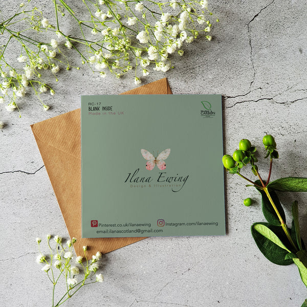Cute bear dusky green greeting card - Blank inside - Pretty Pink Jewellery