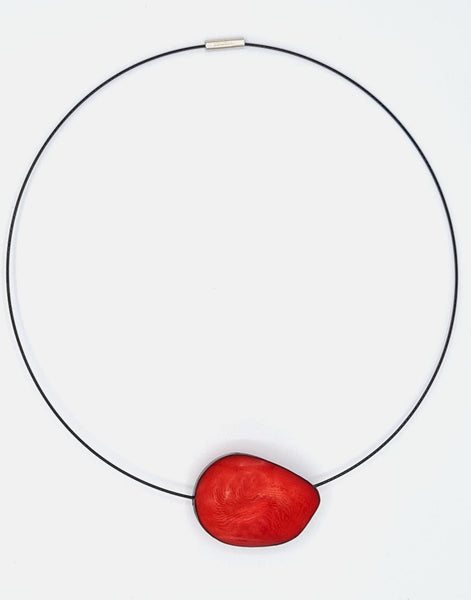 Red Flattened Seed Wire Necklace - Pretty Pink Jewellery