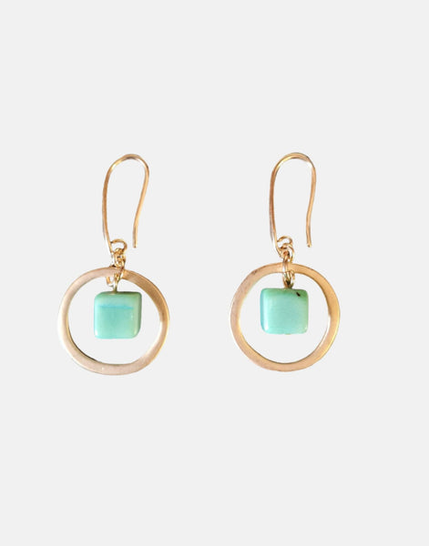 Aqua Cubo Brass Hoop Earrings - Pretty Pink Jewellery