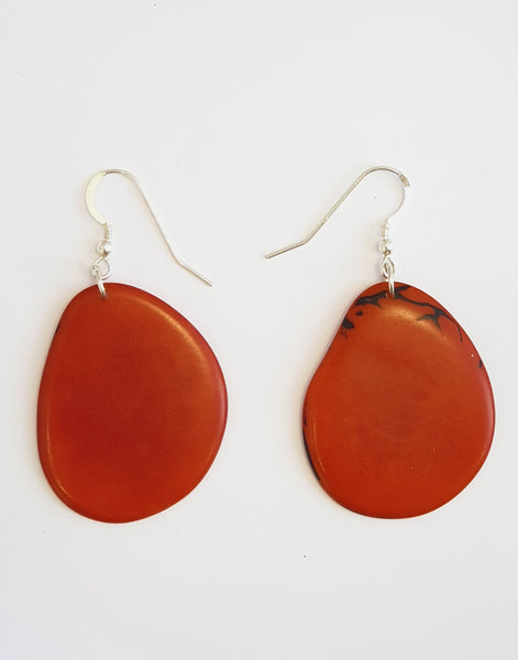 Orange Folha Tagua Nut Earrings - Pretty Pink Jewellery