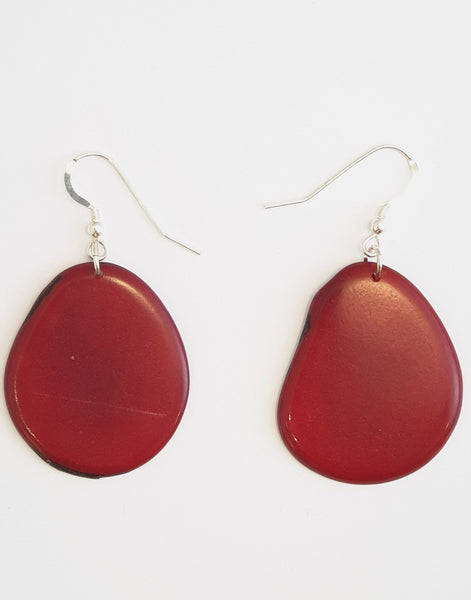 Red Folha Tagua Nut Earrings - Pretty Pink Jewellery