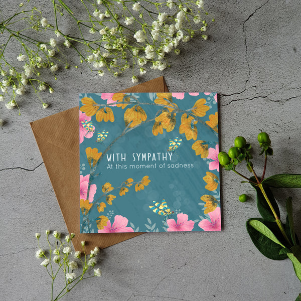 With sympathy at this moment of sadness - greeting card blank inside - Pretty Pink Jewellery