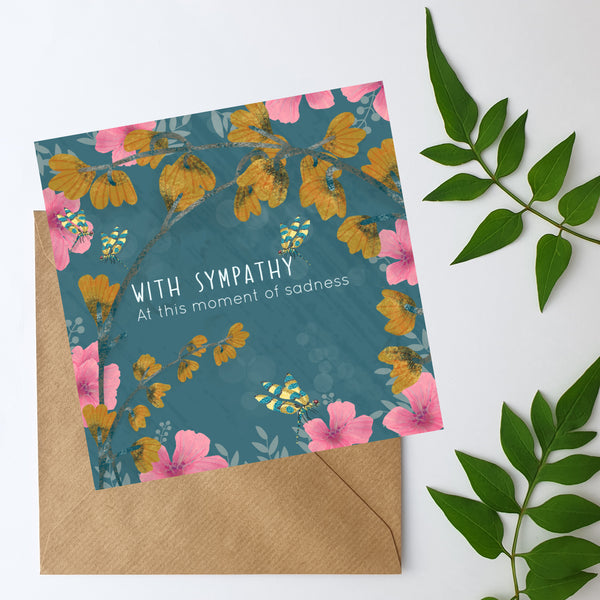 With sympathy at this moment of sadness - greeting card blank inside - Pretty Pink Jewellery