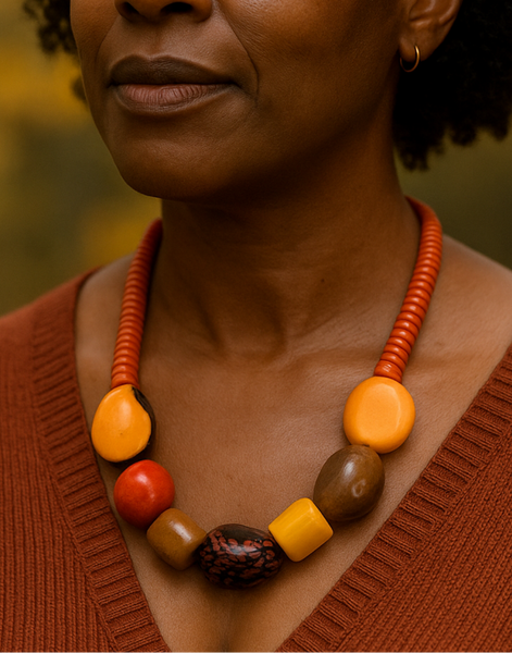 One-of-a-Kind Tagua & African Amber Necklace