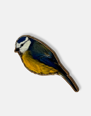 Blue Tit Wooden Brooch – by Ilana Ewing Illustration