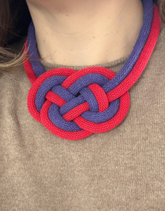 Celtic Harmony Knit Statement Necklace Red and Purple