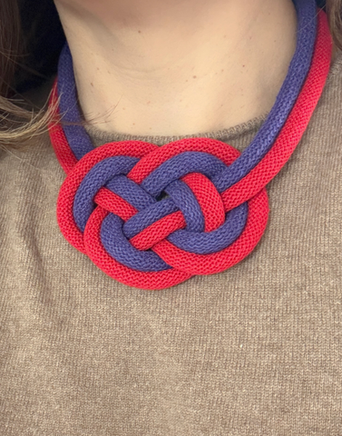 Celtic Harmony Knit Statement Necklace Red and Purple