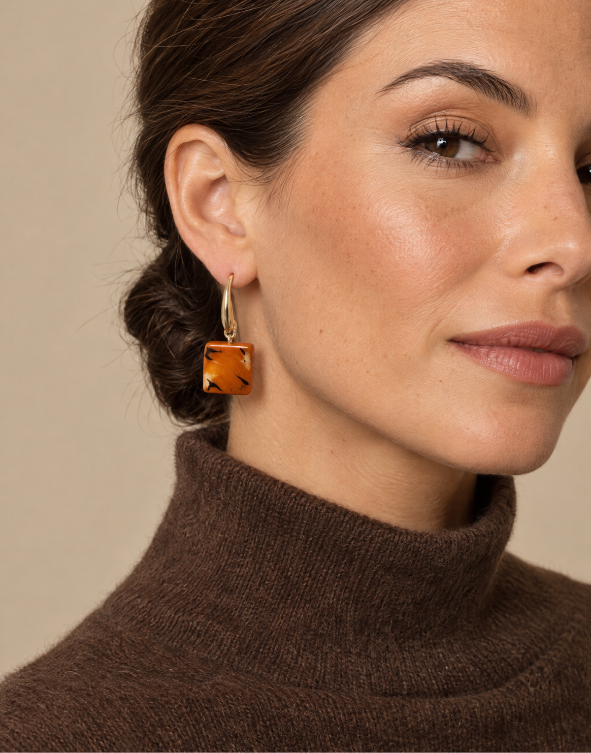 Tagua Square Drop Earrings with Marbled Detail